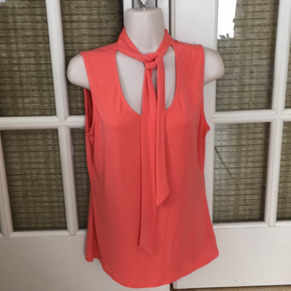 Sleeveless tie neck orange coral top The Limited M